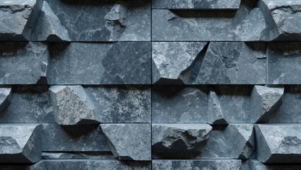 Abstract textured stone wall with rough and smooth surfaces in varying shades of gray and jagged edges.