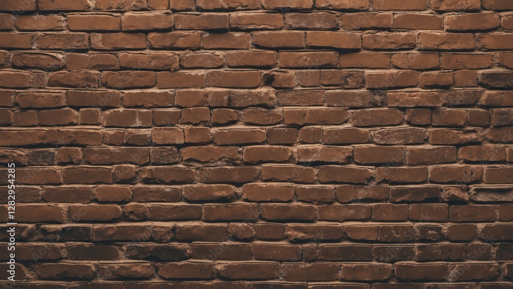 Poster brown brick wall texture with unevenly placed bricks and grout lines enhancing the rustic appearance