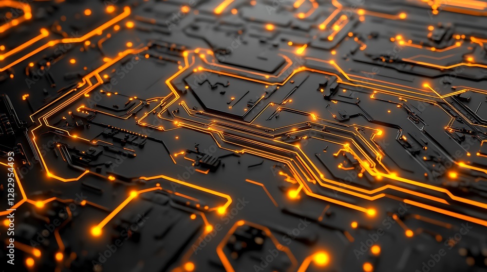 Poster the illuminated circuit board glows with technological electrical connection