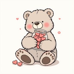 Adorable Teddy Bear Holding Jar of Hearts