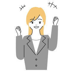 応援しているスーツを着た若い女性のイラスト