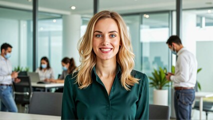 Obraz premium Successful Female Entrepreneur Confidently Managing Her Growing Business in a Corporate Setting