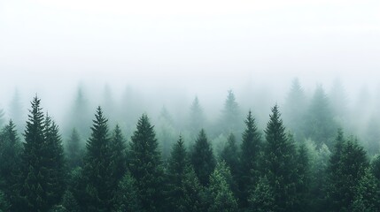 Fototapeta premium A Dense Forest Covered in Fog Creates an Eerie Scene