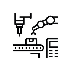 Black line icon for manufacturing