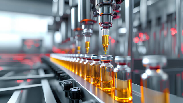 Vaccine Production, Vial filling line close up