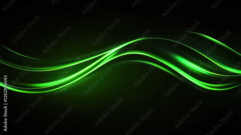 Poster abstract green wave patterns on a dark background with smooth flow