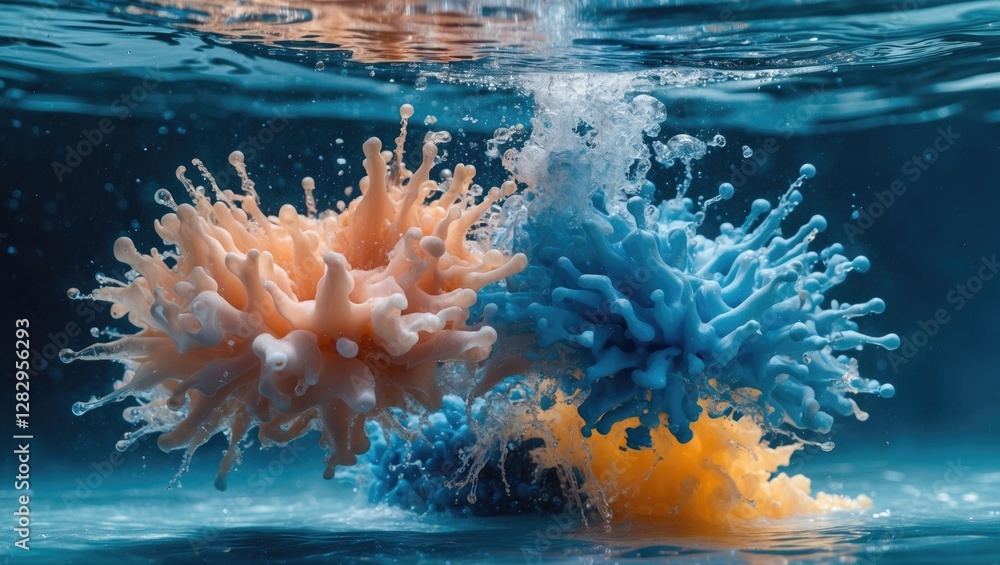Aufkleber colorful ink splashes creating dynamic patterns in water with bubbles and swirling motion, vibrant o