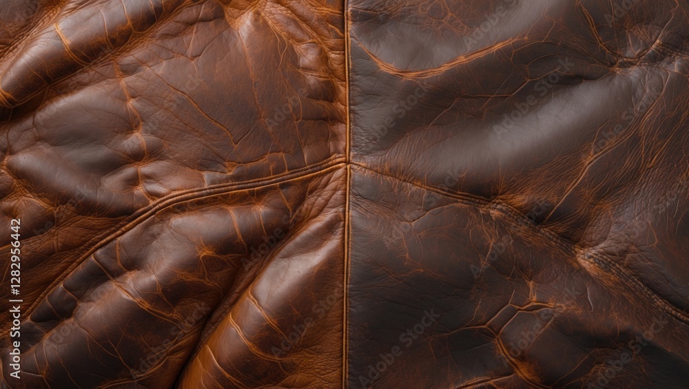 Poster close-up texture of two-tone aged leather with visible wrinkles and distinct grain patterns for back