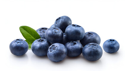 Blueberries fruits with leaves branch, white background