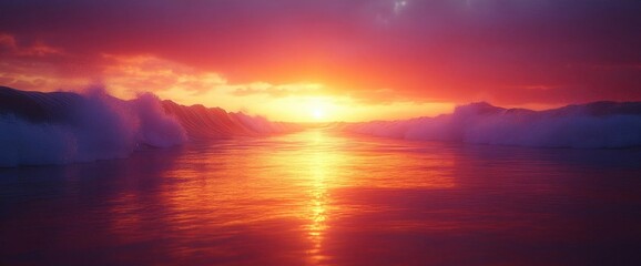 Obraz premium Colorful Sunset Over Sparkling Ocean Waves