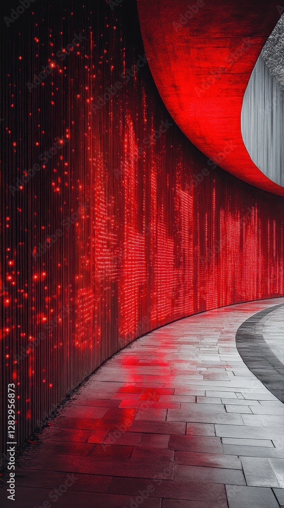 Poster captivating red tunnel illuminated with bright lights creating a stunning visual effect for an engag