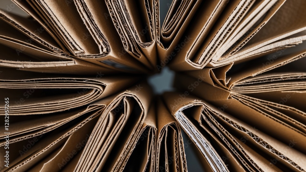 Poster top view of opened cardboard boxes arranged in a circular pattern displaying the inside layers and t