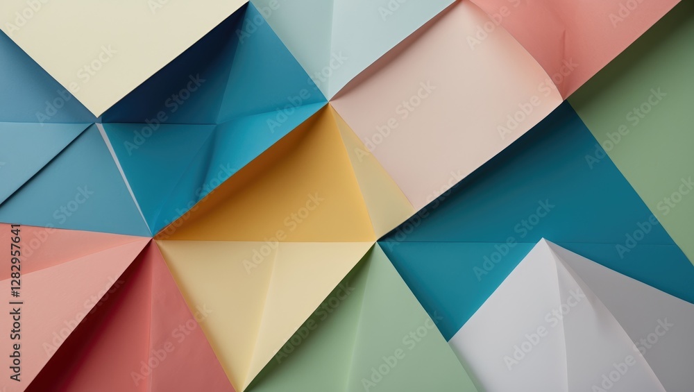 Poster geometric abstract background of folded paper in pastel colors with triangular shapes and textures