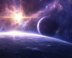 Obraz premium A glowing sanctuary resting in the nebula of a supernova, an astronaut searching for peace within its ancient halls