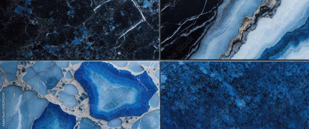 Poster blue marble texture collection with various patterns and shades of blue including dark and light ele