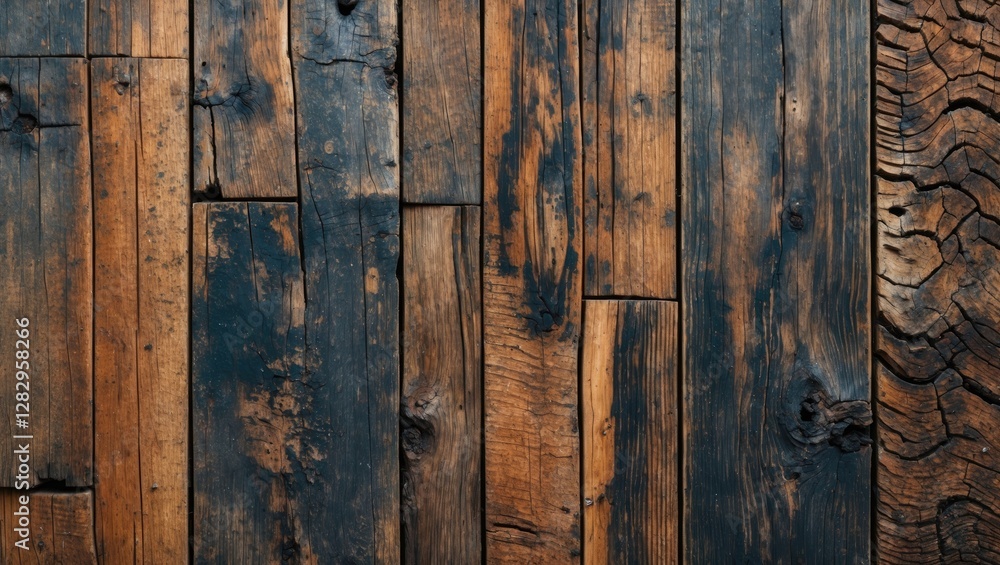 Poster dark wooden planks background with distressed texture and rustic finish for use in design projects