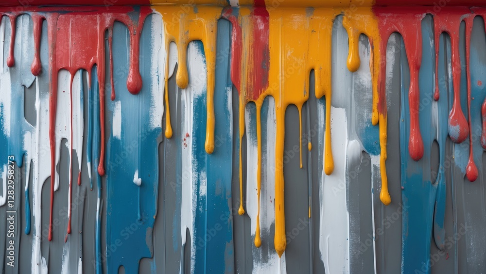 Aufkleber multicolored paint running down a wall creating a textured abstract pattern in shades of red blue ye