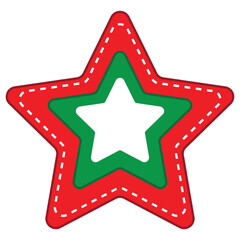 Red Retro PopStar Icon Set, Vector Stickers. Red Christmas Star on White Background.