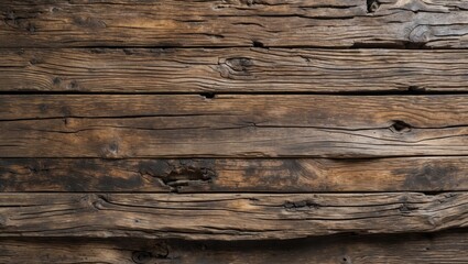 Fototapeta premium Textured wooden surface with aged and weathered planks in natural brown tones suitable for backgrounds and surface designs