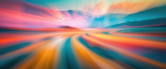 Obraz premium abstract landscape with motion blur vibrant colors streaking across the horizon mountains in the background artistic interpretation of movement
