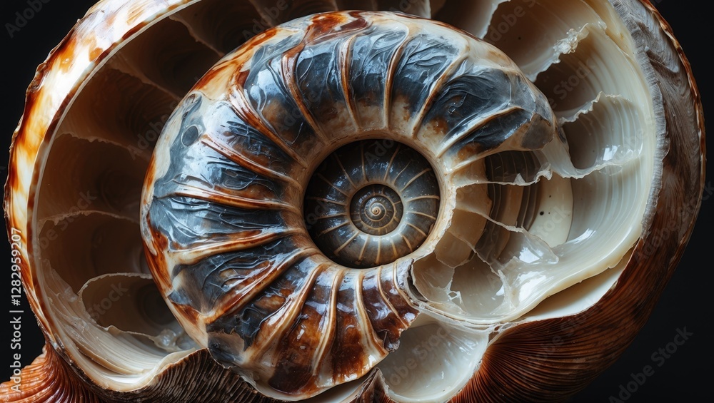 Aufkleber close-up of a beautifully detailed nautilus shell showcasing its intricate spiral structure and smoo