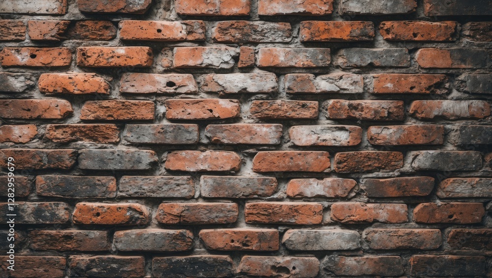 Poster textured wall of aged red and grey bricks with visible imperfections and weathering details subtle v