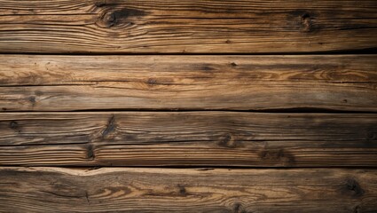 Textured background of weathered wooden planks arranged horizontally with natural grain and knots in warm brown tones