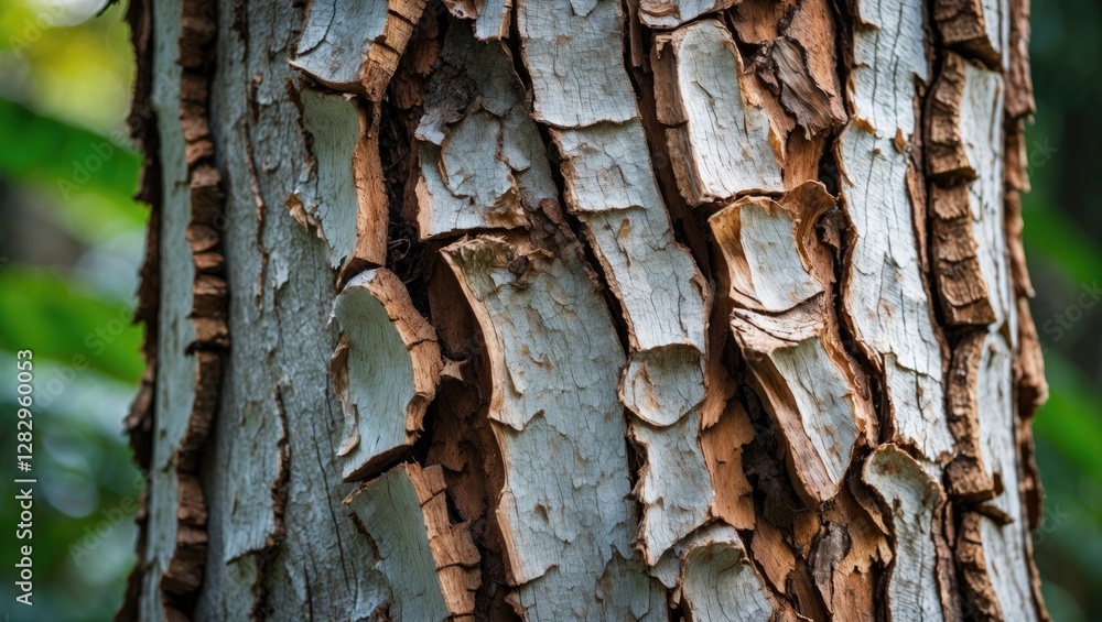 Aufkleber detailed close-up of textured tree bark showcasing intricate patterns and natural colors in a forest