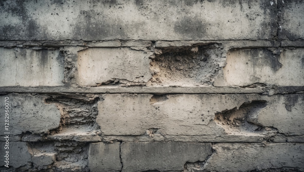 Poster textured concrete wall with weathered and chipped surface showing irregularities and exposed section