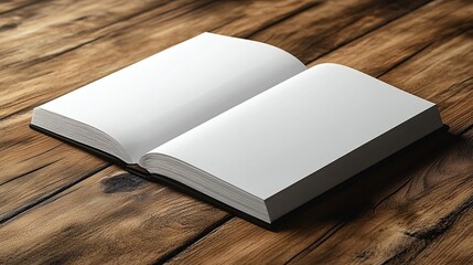 Fototapeta premium Minimalistic open notebook on a wooden table, perfect for study or journaling concepts. 