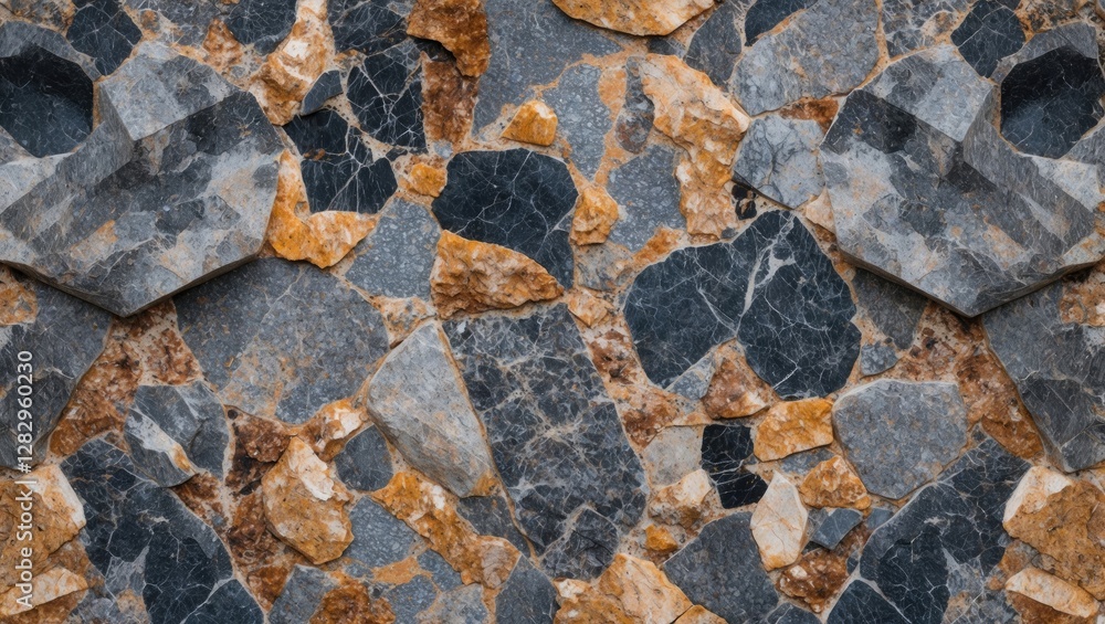 Poster colorful textured background of mixed natural stone fragments with various patterns and shapes in gr