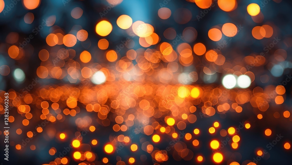 Poster blurred background with orange and white bokeh lights creating a warm abstract atmosphere in a festi
