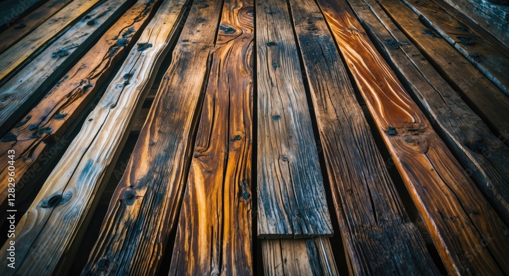 Poster textured wooden floorboards with various shades and grains displaying natural patterns and aging cha