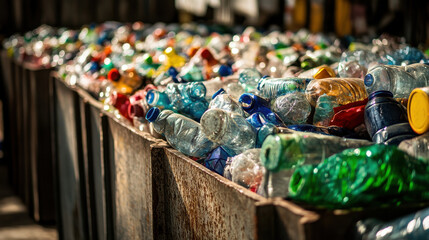 Recycling plastic bottles to protect the environment and promote sustainability through reuse and efficient waste management in industrial processing facilities
