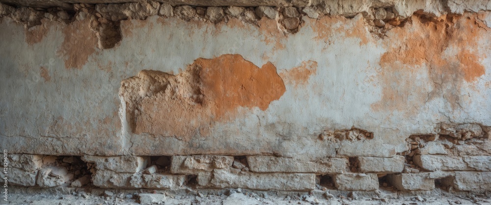 Aufkleber weathered wall texture with peeling paint and exposed stone background rustic surface for architectu