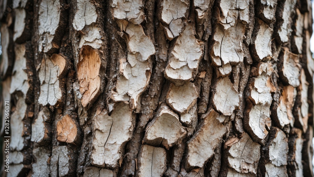 Poster close-up texture of tree bark showing unique patterns and colors in natural lighting