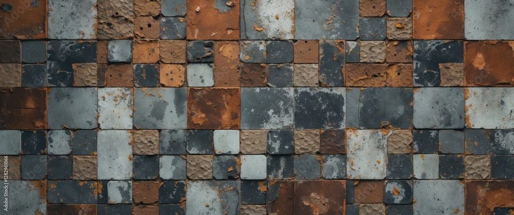 Canvas Prints textured patterned wall with a mix of brown and gray tiles showing weathered surfaces and varying sh