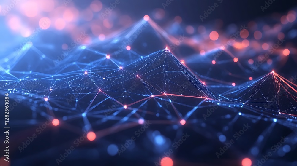 Poster artificial intelligence network of interconnected data points forming a landscape