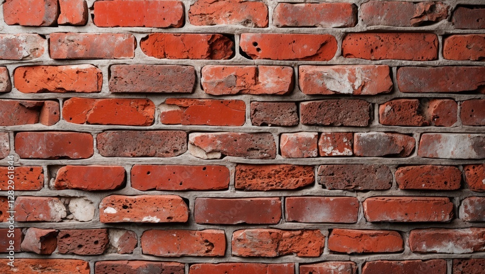 Poster red brick wall texture showing various shapes and sizes of bricks with visible mortar joints and age