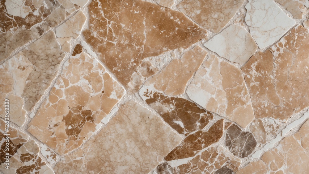 Poster brown and beige marble stone tiles background with irregular shapes and textures in a seamless patte