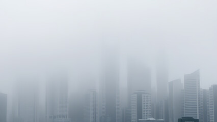 Fototapeta premium Veiled Metropolis: Ethereal City Landscape Wrapped in Mist