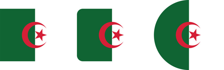Three variations of the Algerian flag, showcasing national identity.
