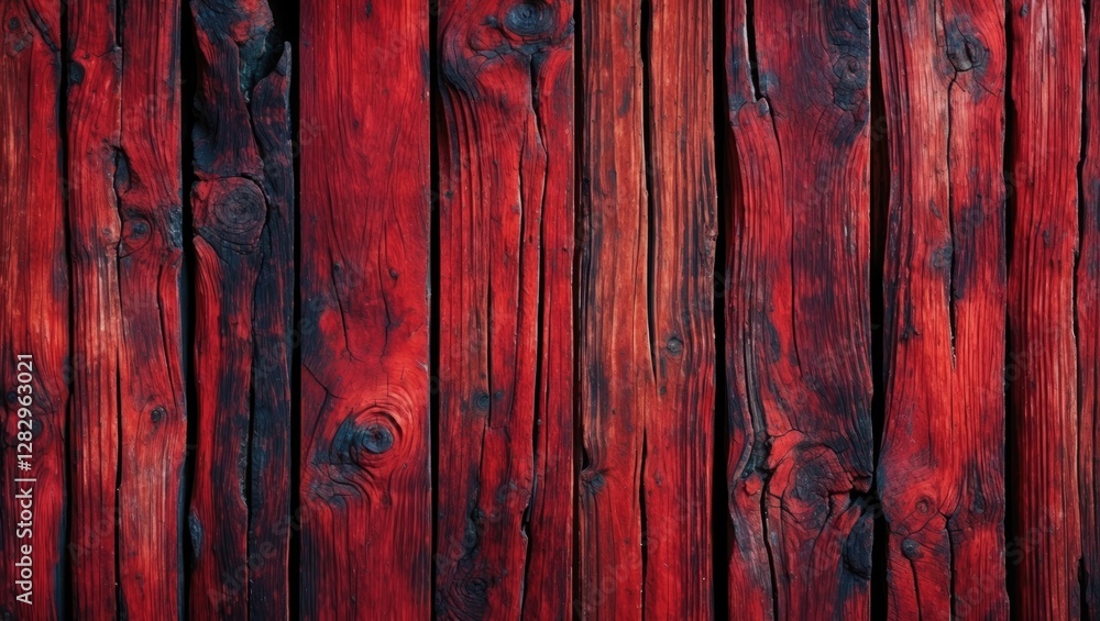 Poster red weathered wooden planks textured background with visible grain patterns and imperfections in rus