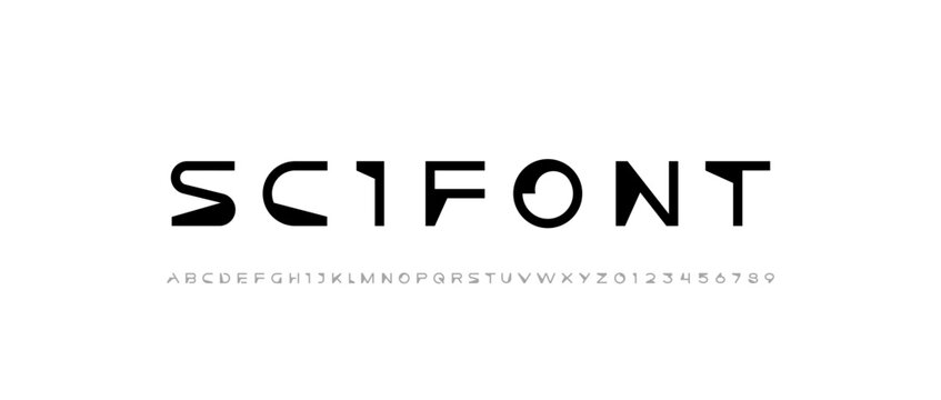 Font digital cyber alphabet, cyberpunk letters A, B, C, D, E, F, G, H, I, J, K, L, M, N, O, P, Q, R, S, T, U, V, W, X, Y, Z and futuristic numerals 0, 1, 2, 3, 4, 5, 6, 7, 8, 9