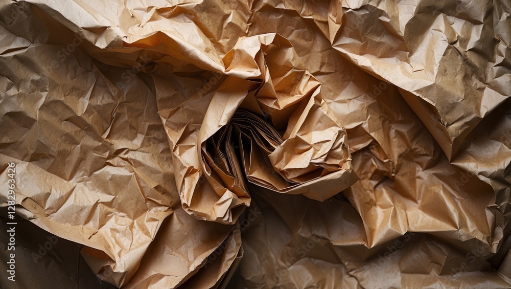Aufkleber crumpled brown kraft paper texture background with intricate folds and shadows for design and artist
