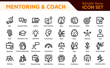 Mentoring and Coaching Icons Collection. Vector-Based Icons for Mentorship, Leadership, Learning, Support, and Growth