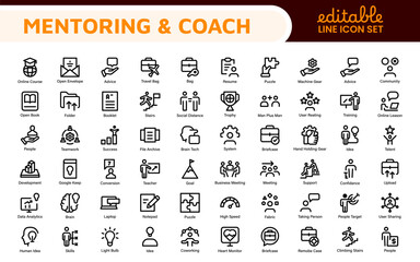 Mentoring and Coaching Icons Collection. Vector-Based Icons for Mentorship, Leadership, Learning, Support, and Growth