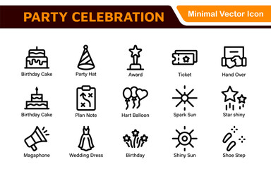 Celebration and Party Icons. Vector Icons for Birthdays, Holidays, Festivals, Fireworks, and Event Decorations