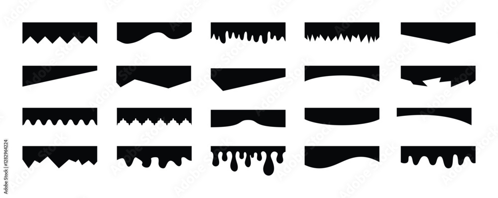 Wall mural separators shapes for website presentation set. curve lines, wave, drops and triangular dividers for