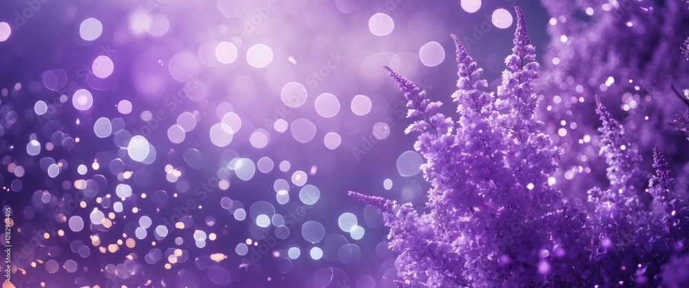 Aufkleber purple floral background with bokeh lights and soft focus for abstract design and creative projects.